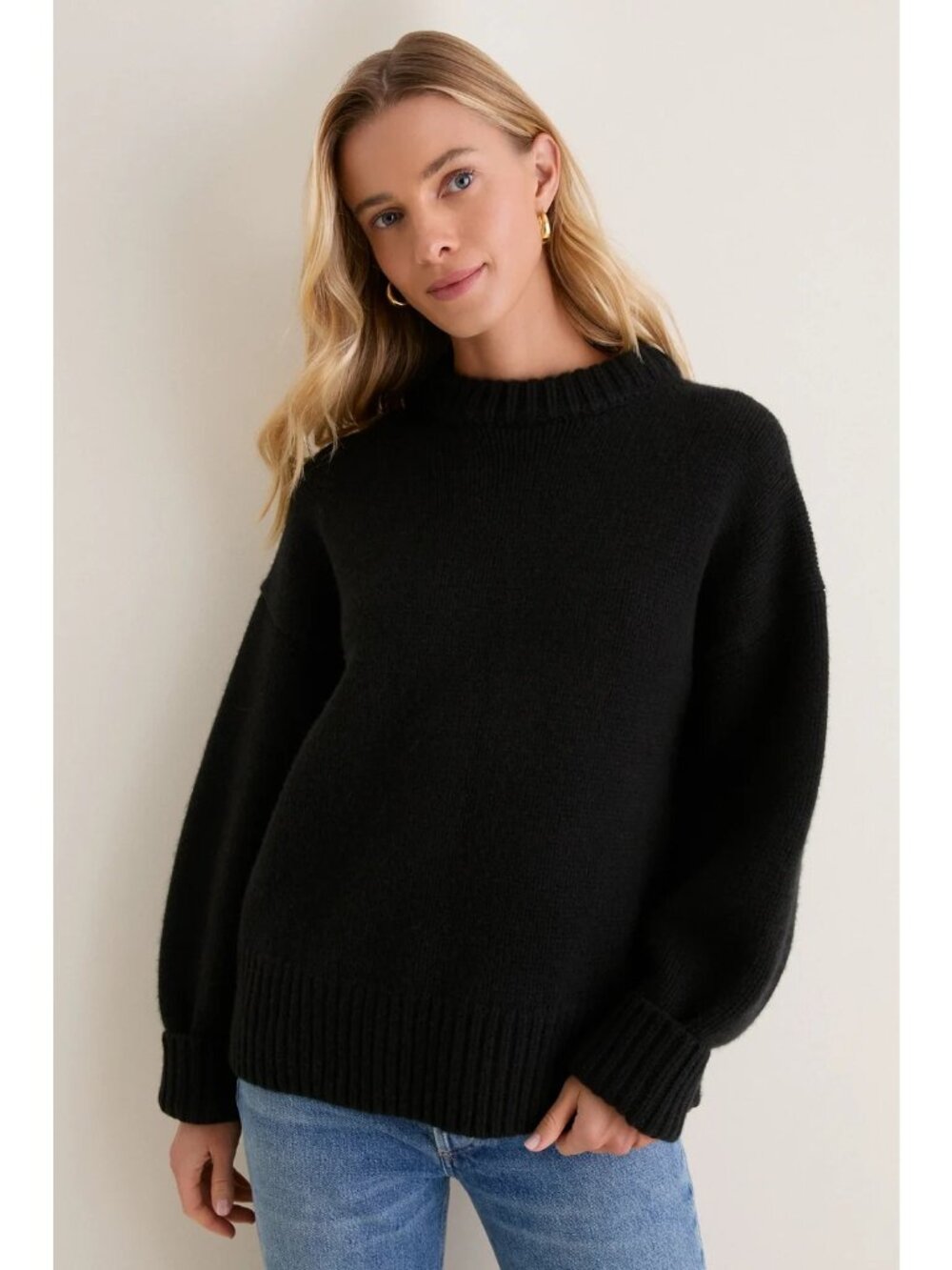 Tuckernuck Genevieve Cashmere Wool Blend Crewneck Sweater Black Size XL NWT